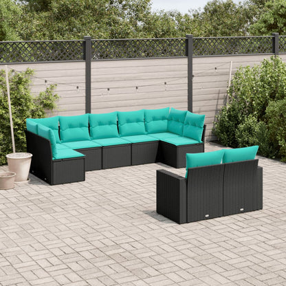 Set Divani da Giardino 9 pz con Cuscini Nero in Polyrattan | homemem39