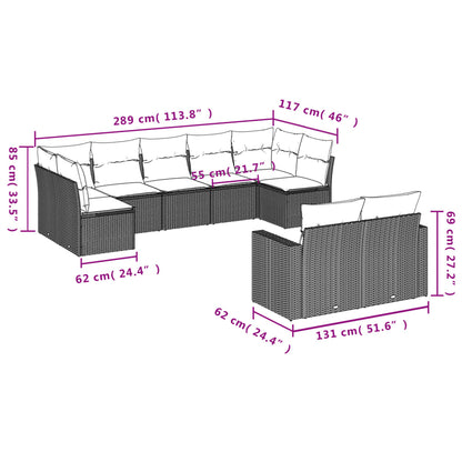 Set Divano da Giardino 9 pz con Cuscini Beige in Polyrattan | homemem39