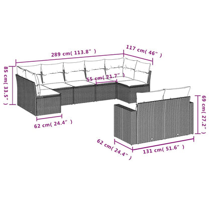 Set Divani da Giardino 9 pz con Cuscini Grigio in Polyrattan