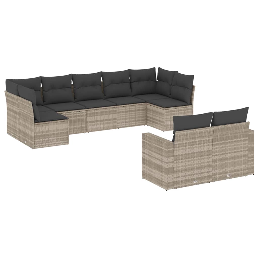 Set Divano da Giardino 9pz con Cuscini Grigio Chiaro Polyrattan - homemem39
