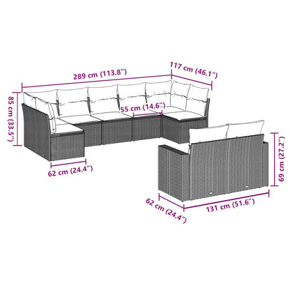Set Divani da Giardino 9pz con Cuscini Marrone in Polyrattan | homemem39