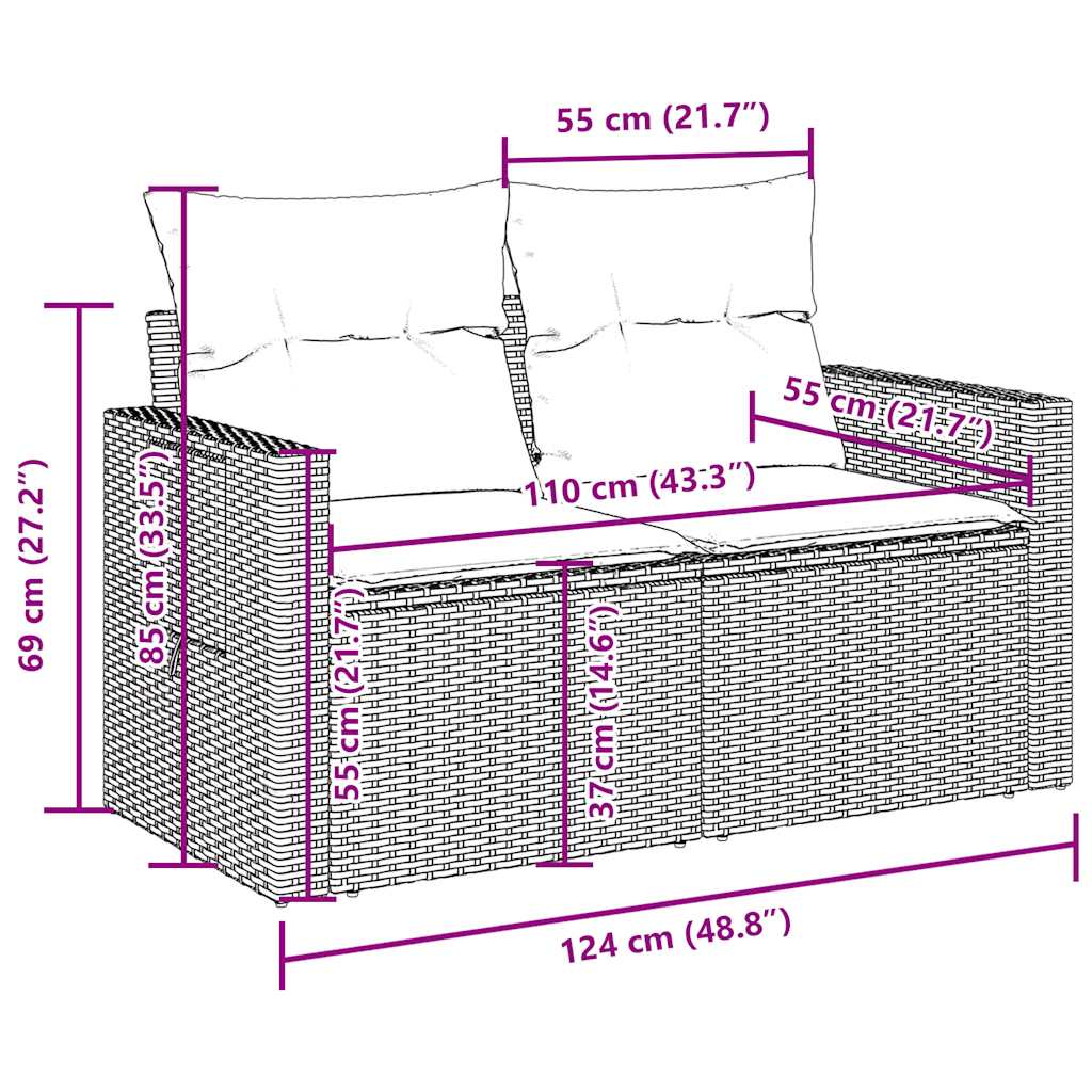 Set Divani da Giardino 9pz con Cuscini Marrone in Polyrattan | homemem39