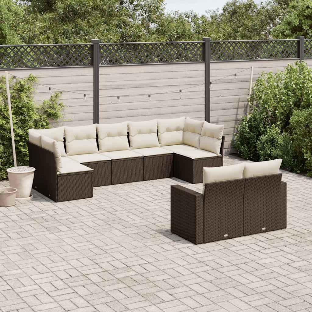 Set Divani da Giardino 9pz con Cuscini Marrone in Polyrattan | homemem39