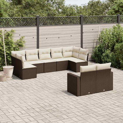 Set Divani da Giardino 9pz con Cuscini Marrone in Polyrattan | homemem39
