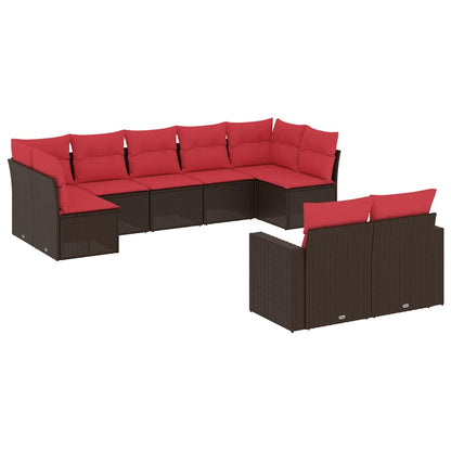 Set Divani da Giardino 9pz con Cuscini Marrone in Polyrattan | homemem39