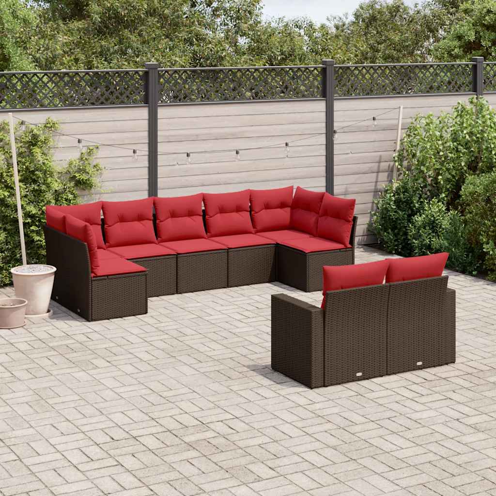 Set Divani da Giardino 9pz con Cuscini Marrone in Polyrattan | homemem39
