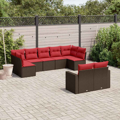 Set Divani da Giardino 9pz con Cuscini Marrone in Polyrattan | homemem39