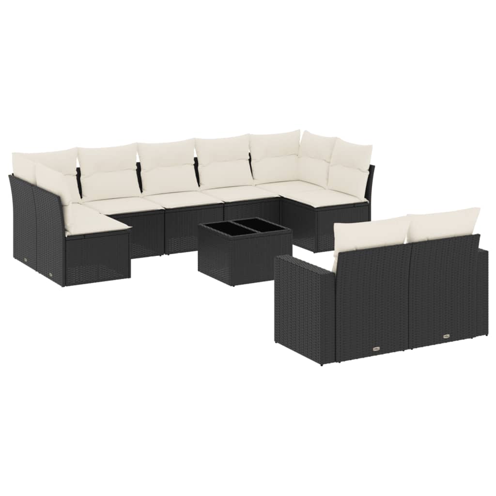 Set Divani da Giardino 10pz con Cuscini in Polyrattan Nero | homemem39