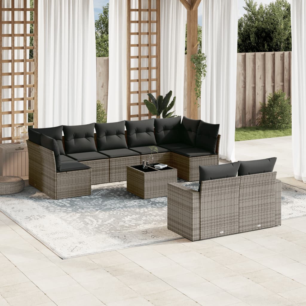 Set Divano da Giardino 10 pz con Cuscini Grigio in Polyrattan | homemem39