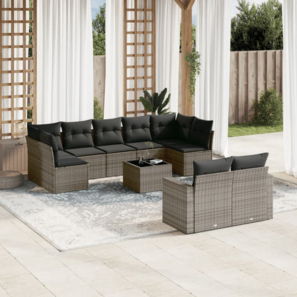Set Divano da Giardino 10 pz con Cuscini Grigio in Polyrattan | homemem39
