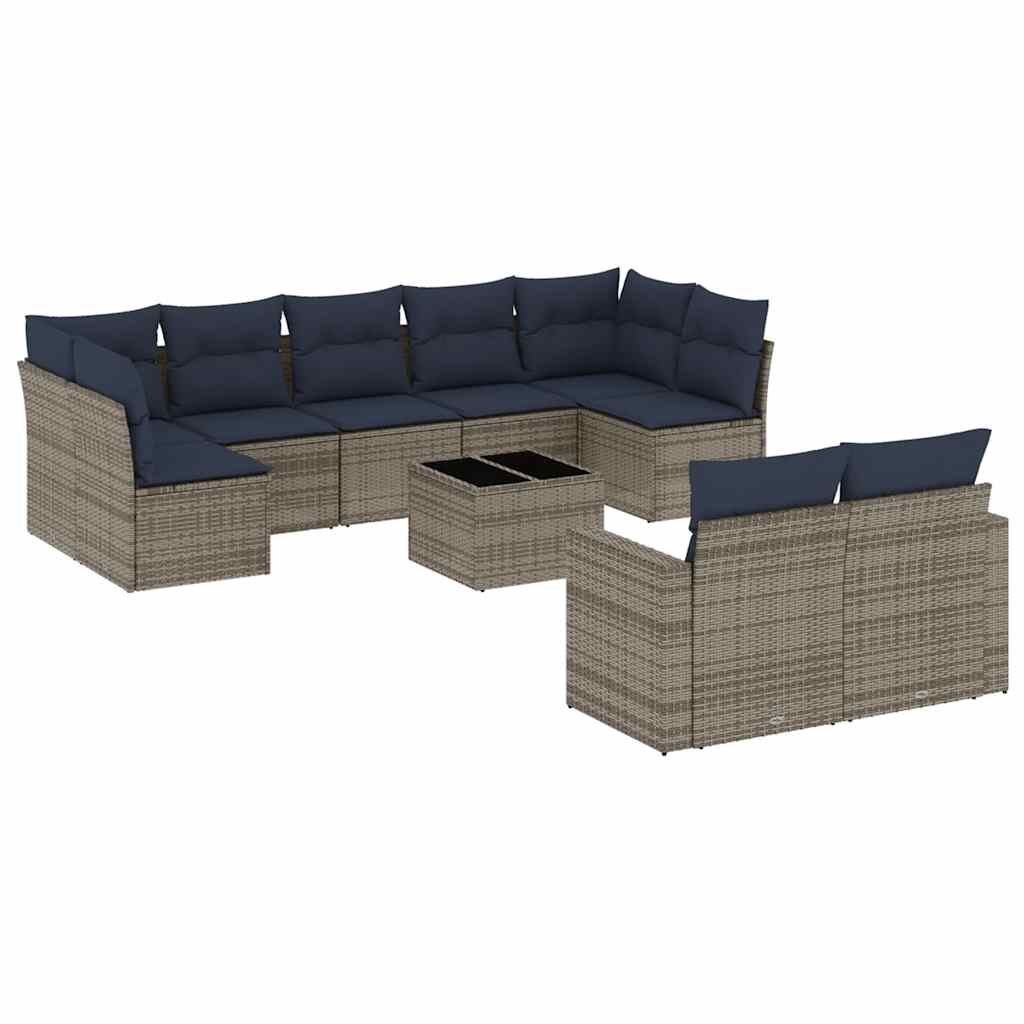 Set Divani da Giardino 10 pz con Cuscini Grigio in Polyrattan | homemem39