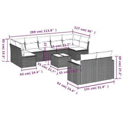 Set Divani da Giardino 10 pz con Cuscini Grigio in Polyrattan | homemem39