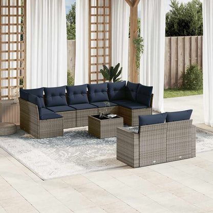 Set Divani da Giardino 10 pz con Cuscini Grigio in Polyrattan | homemem39