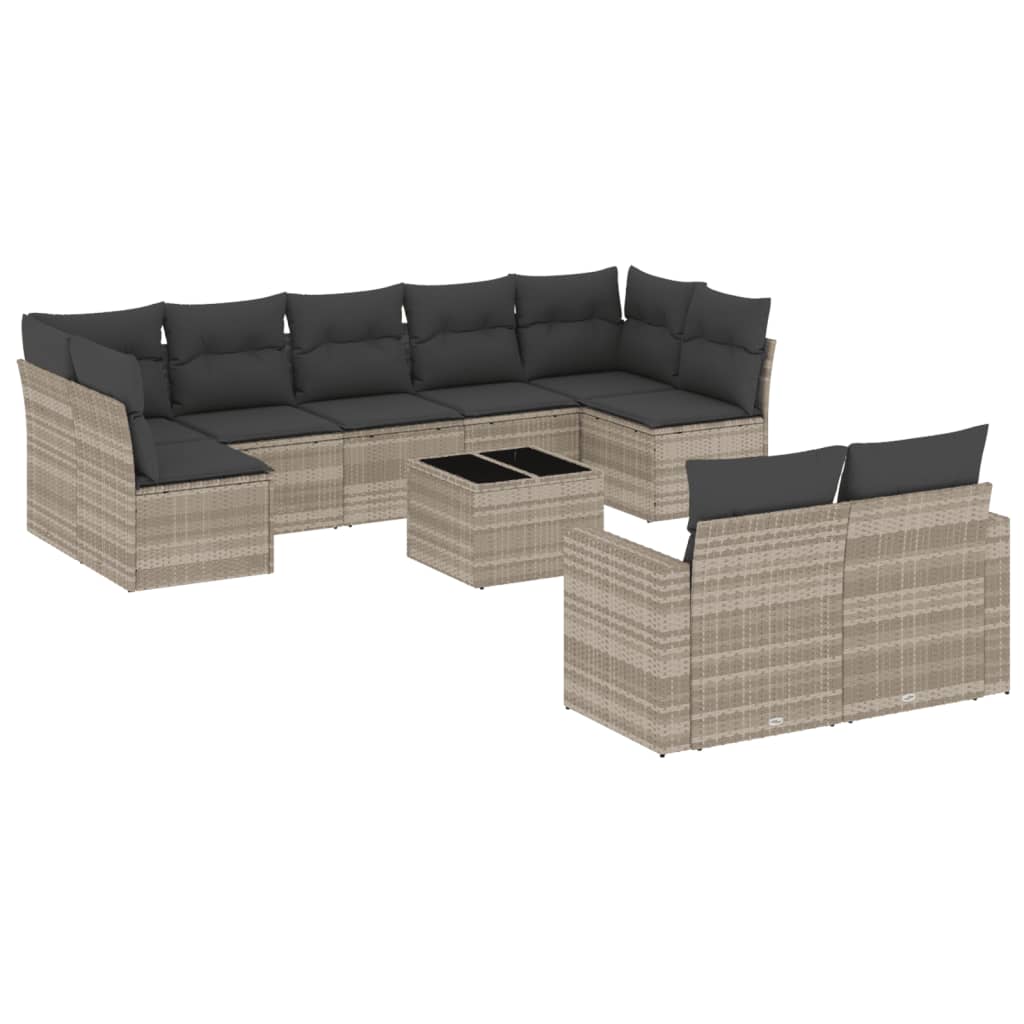 Set Divano Giardino 10 pz con Cuscini Grigio Chiaro Polyrattan | homemem39