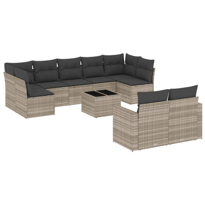 Set Divano Giardino 10 pz con Cuscini Grigio Chiaro Polyrattan | homemem39