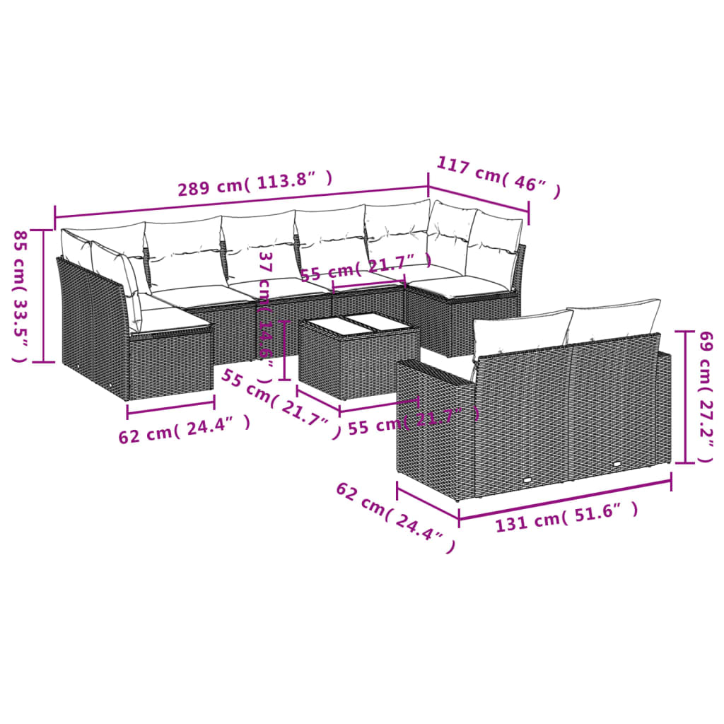Set Divano Giardino 10 pz con Cuscini Grigio Chiaro Polyrattan | homemem39