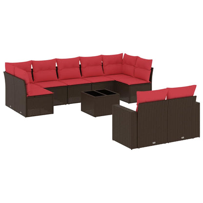 Set Divani da Giardino 10pz con Cuscini in Polyrattan Marrone | homemem39