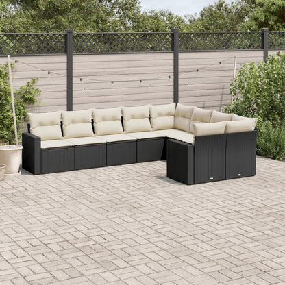 Set Divani da Giardino 9 pz con Cuscini Nero in Polyrattan | homemem39