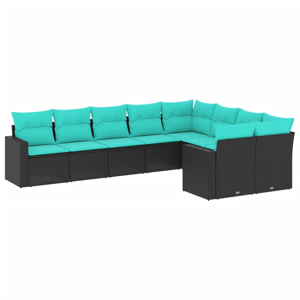 Set Divani da Giardino 9 pz con Cuscini Nero in Polyrattan | homemem39