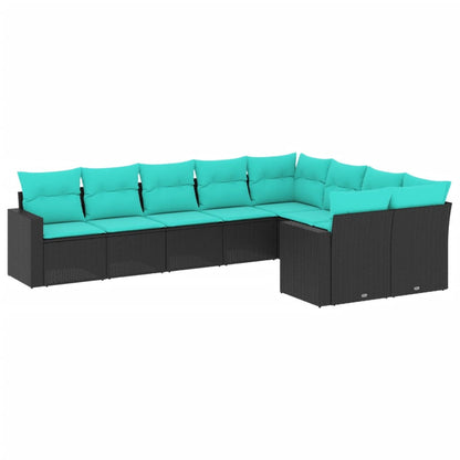 Set Divani da Giardino 9 pz con Cuscini Nero in Polyrattan | homemem39
