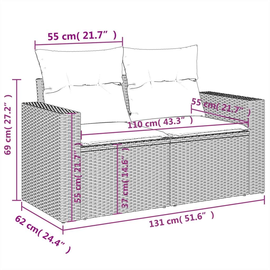 Set Divano da Giardino 9 pz con Cuscini Grigio in Polyrattan | homemem39