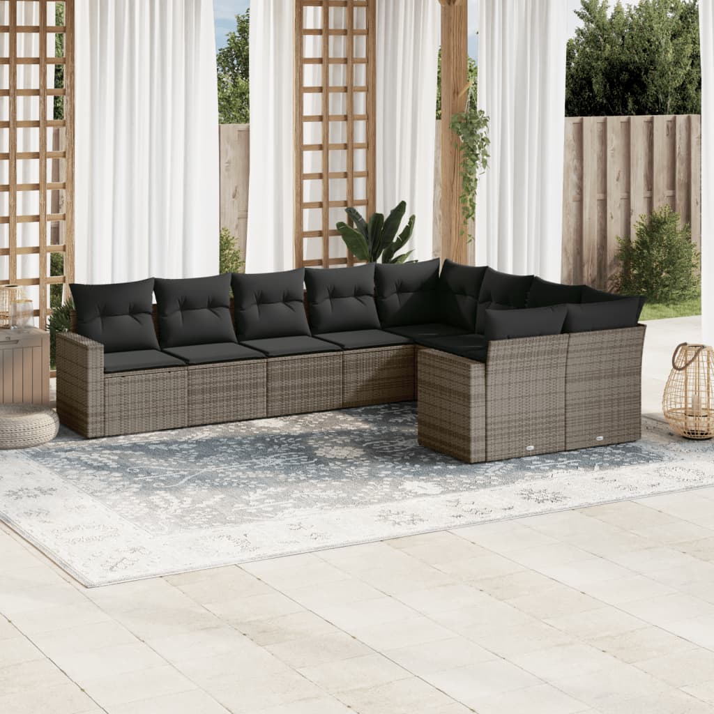 Set Divano da Giardino 9 pz con Cuscini Grigio in Polyrattan | homemem39