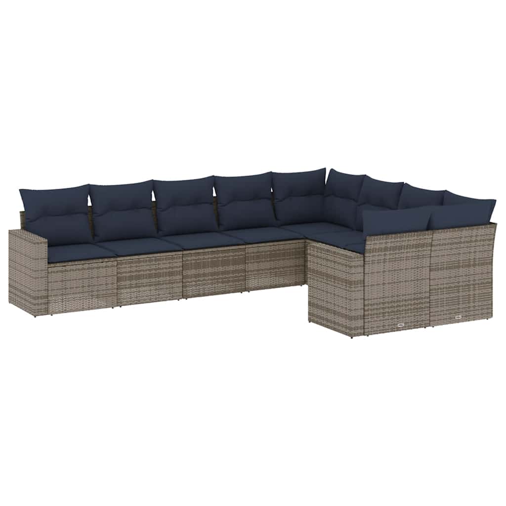 Set Divani da Giardino 9 pz con Cuscini Grigio in Polyrattan | homemem39