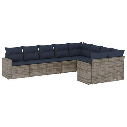 Set Divani da Giardino 9 pz con Cuscini Grigio in Polyrattan | homemem39
