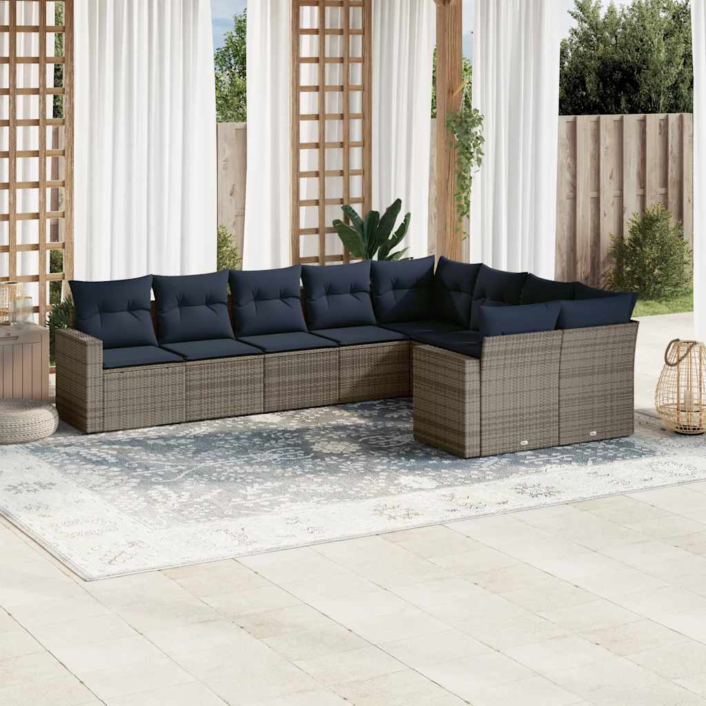 Set Divani da Giardino 9 pz con Cuscini Grigio in Polyrattan | homemem39