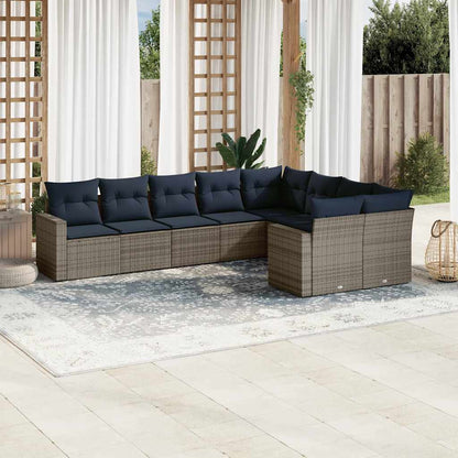 Set Divani da Giardino 9 pz con Cuscini Grigio in Polyrattan | homemem39
