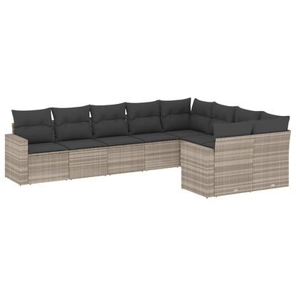 Set Divano da Giardino 9pz con Cuscini Grigio Chiaro Polyrattan