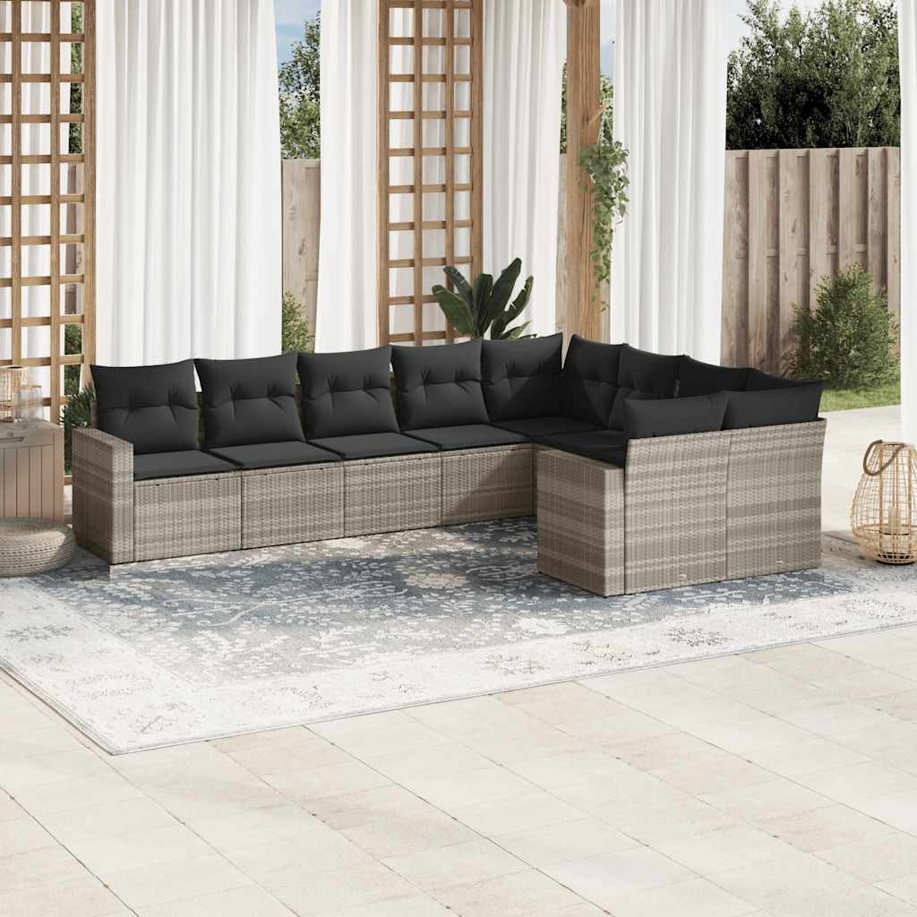 Set Divano da Giardino 9pz con Cuscini Grigio Chiaro Polyrattan | homemem39