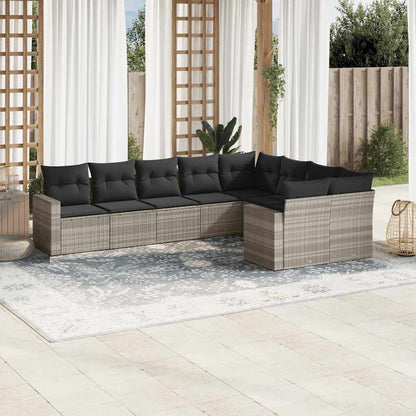 Set Divano da Giardino 9pz con Cuscini Grigio Chiaro Polyrattan | homemem39