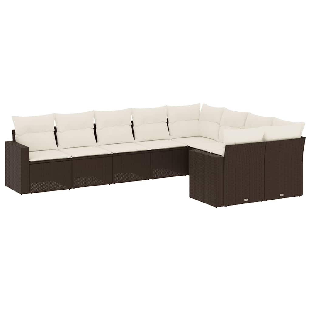 Set Divani da Giardino 9pz con Cuscini Marrone in Polyrattan | homemem39