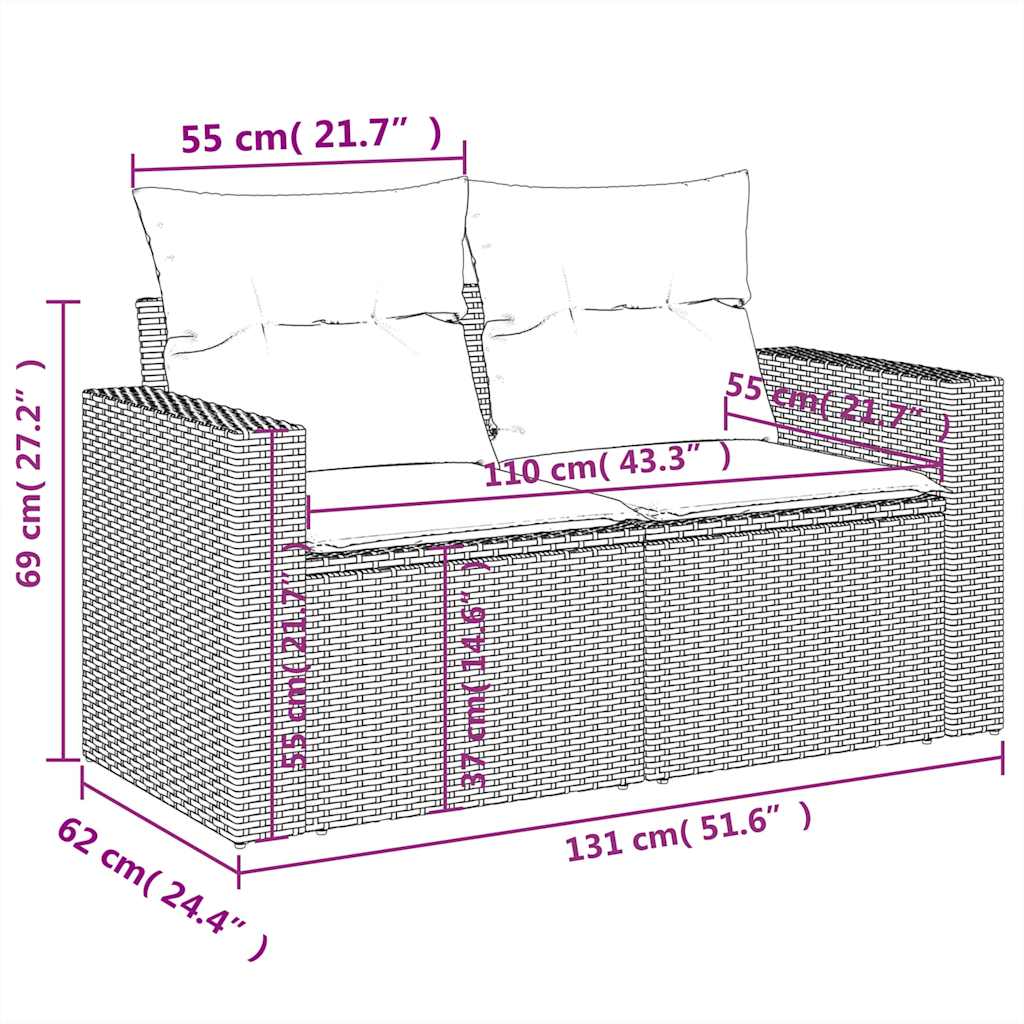 Set Divani da Giardino 9pz con Cuscini Marrone in Polyrattan | homemem39
