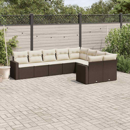 Set Divani da Giardino 9pz con Cuscini Marrone in Polyrattan | homemem39
