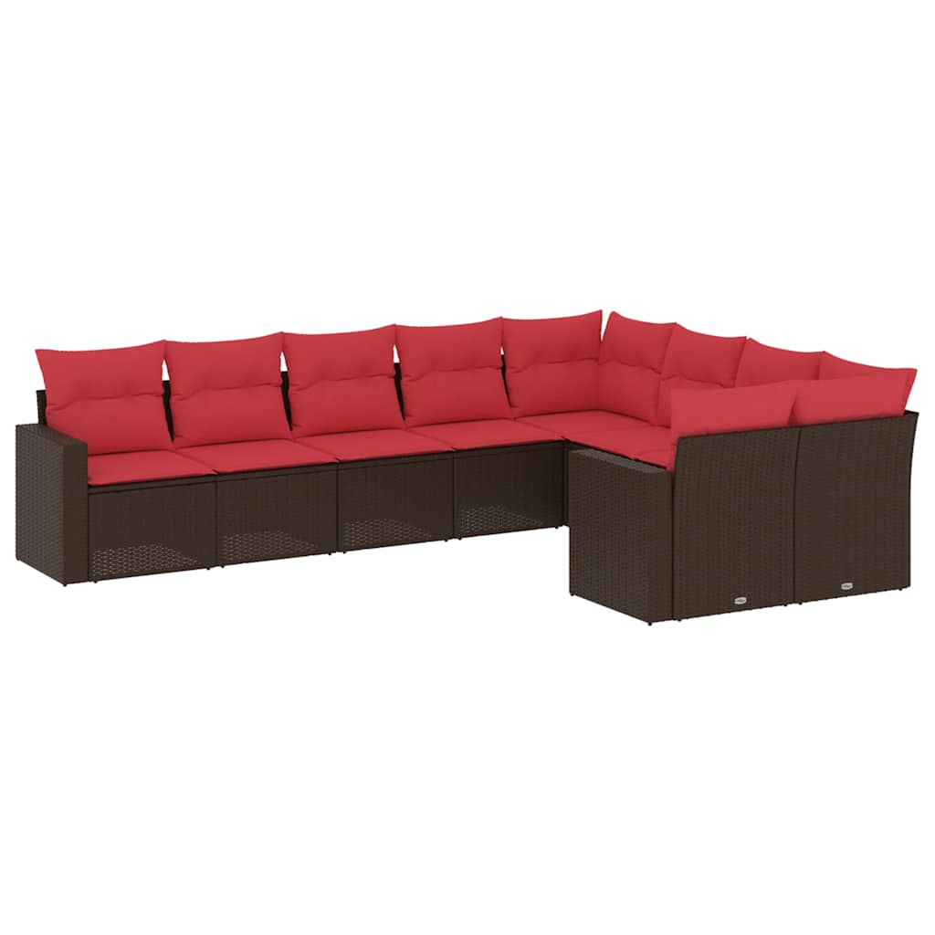 Set Divani da Giardino 9pz con Cuscini Marrone in Polyrattan | homemem39
