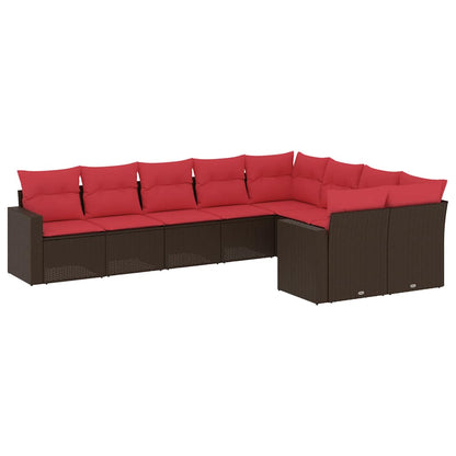 Set Divani da Giardino 9pz con Cuscini Marrone in Polyrattan | homemem39