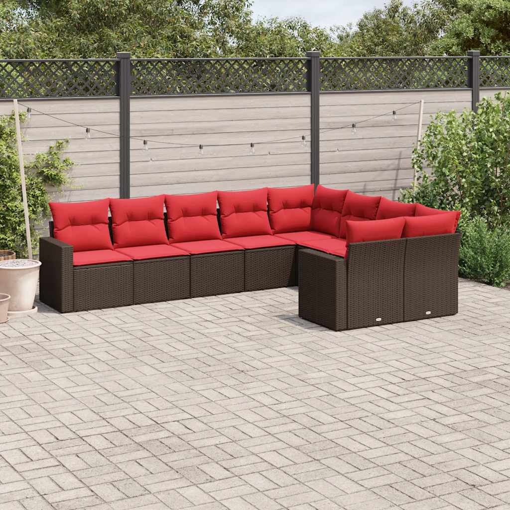 Set Divani da Giardino 9pz con Cuscini Marrone in Polyrattan | homemem39