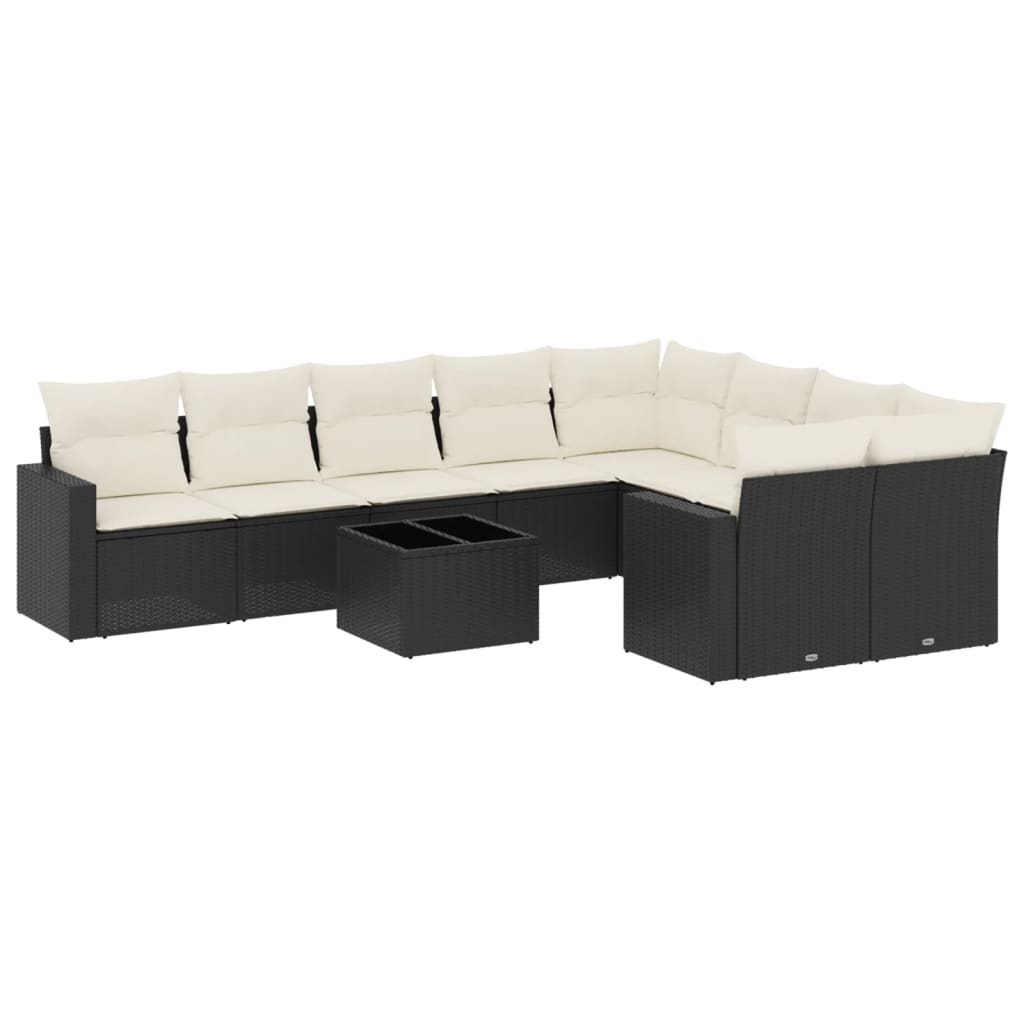 Set Divani da Giardino 10pz con Cuscini in Polyrattan Nero | homemem39