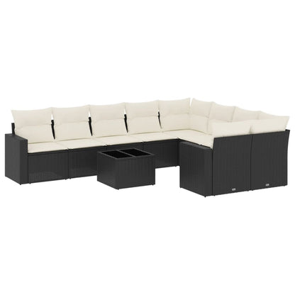 Set Divani da Giardino 10pz con Cuscini in Polyrattan Nero | homemem39