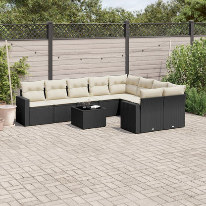 Set Divani da Giardino 10pz con Cuscini in Polyrattan Nero | homemem39