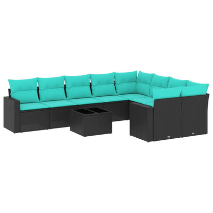 Set Divani da Giardino 10 pz con Cuscini Nero in Polyrattan | homemem39