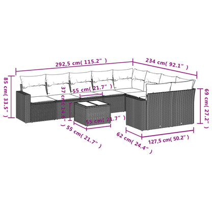 Set Divani da Giardino 10 pz con Cuscini Nero in Polyrattan | homemem39