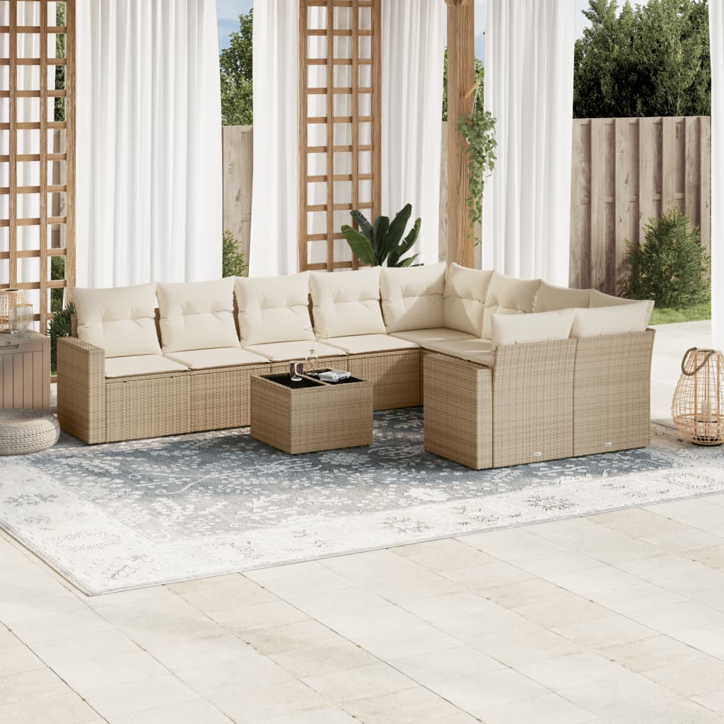 Set Divano da Giardino 10 pz con Cuscini Beige in Polyrattan - homemem39