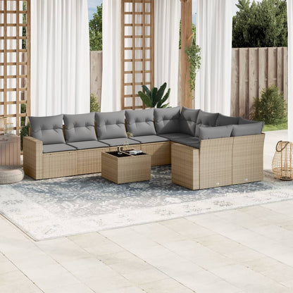 Set Divano da Giardino 10 pz con Cuscini Beige in Polyrattan | homemem39