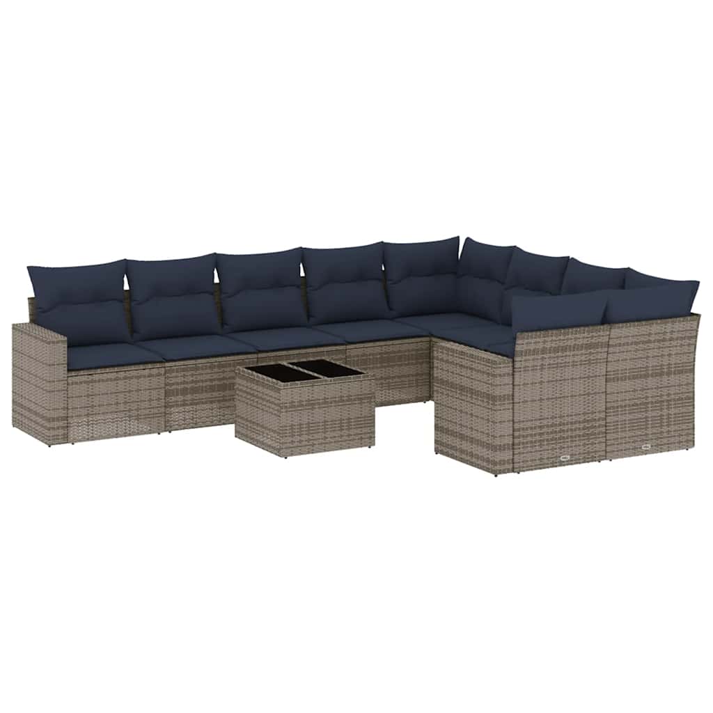 Set Divani da Giardino 10 pz con Cuscini Grigio in Polyrattan | homemem39