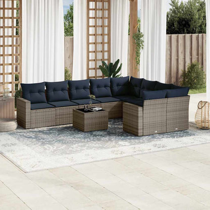 Set Divani da Giardino 10 pz con Cuscini Grigio in Polyrattan | homemem39