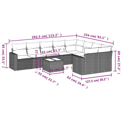 Set Divano Giardino 10 pz con Cuscini Grigio Chiaro Polyrattan | homemem39