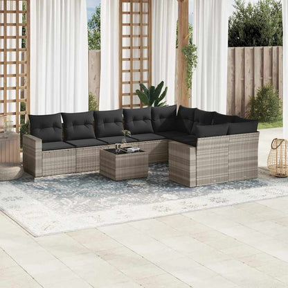 Set Divano Giardino 10 pz con Cuscini Grigio Chiaro Polyrattan